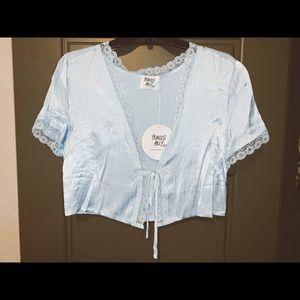 Blue silk cropped blouse